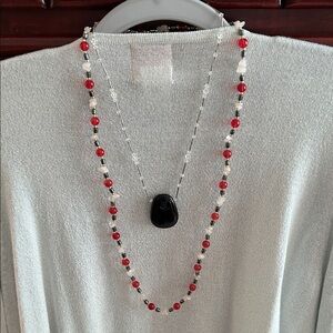 Black and Red Beaded Necklace Duo